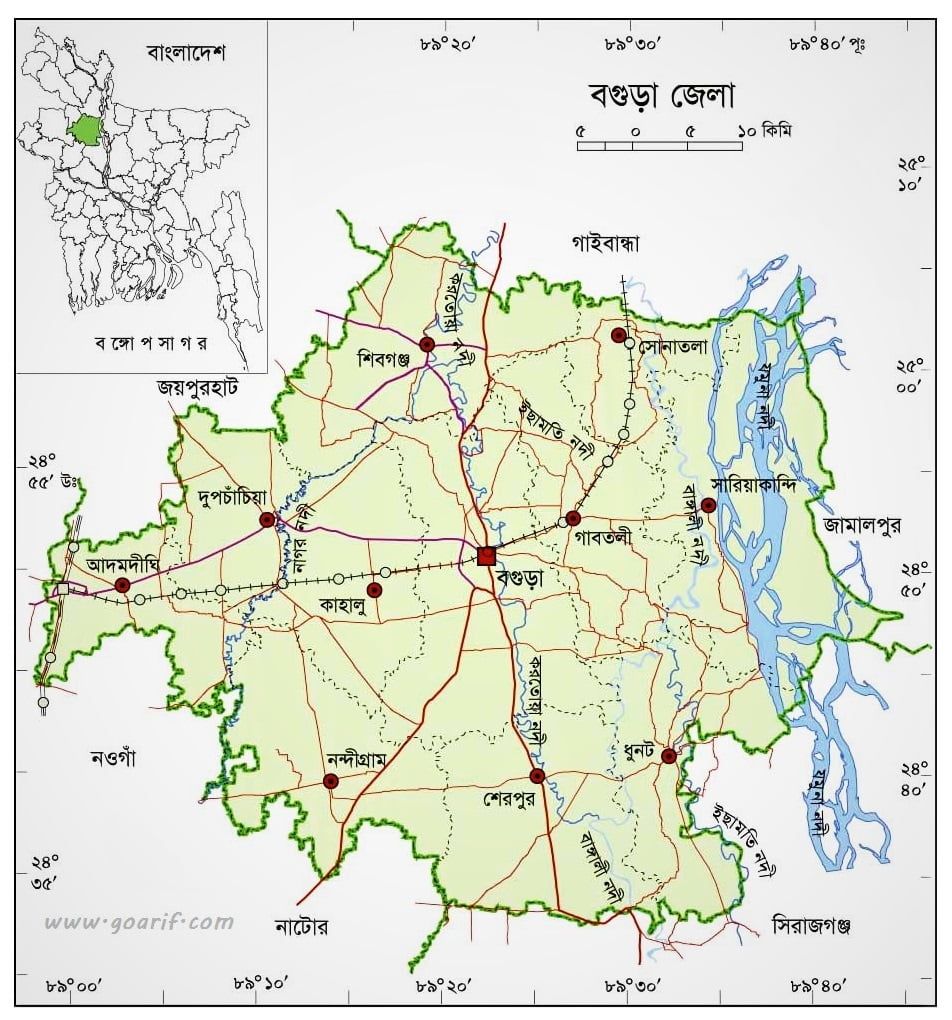 বগুড়া জেলা ম্যাপ - Goarif